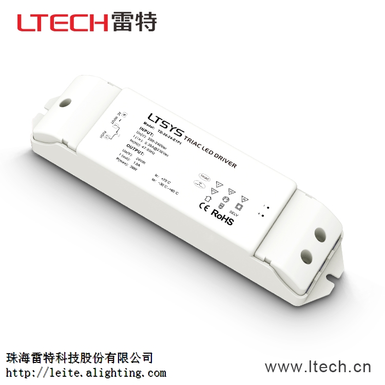 雷特LED调光电源驱动可控硅Triac/ELV,Push DIM输出24V最大负载功率36W