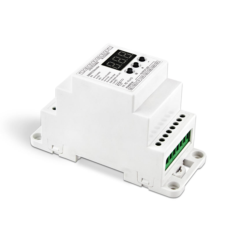 缤彩新品导轨式DMX512恒压解码器BC-835-DIN恒压RGBWW灯条解码器分控器驱动器5路