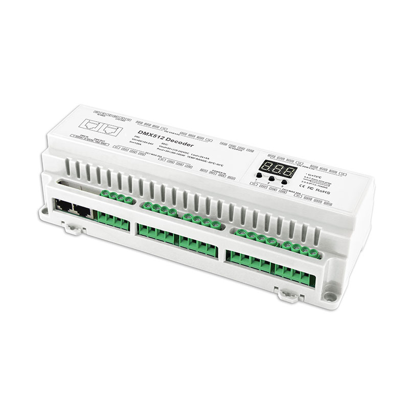 缤彩导轨式DMX512恒压解码器BC-624-DIN恒压RGBW灯条解码器分控器驱动器24路解码器