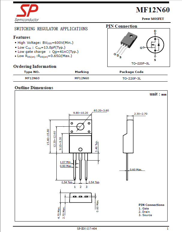 sp 结缘栅型场效应管 mf12n60