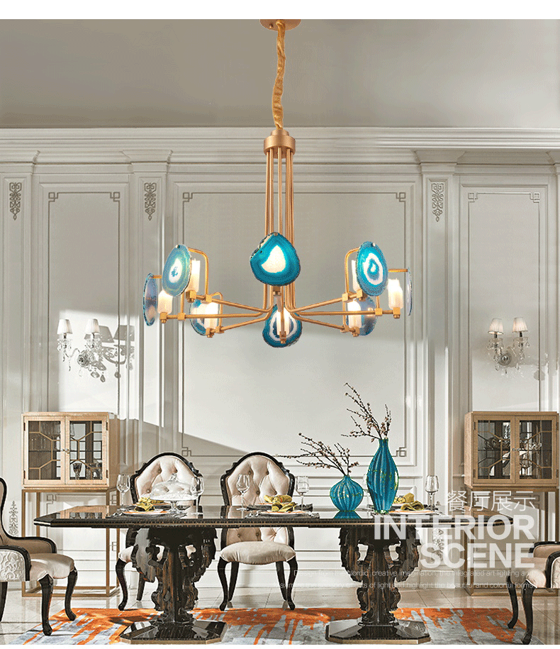 美式后现代客厅卧室吊灯餐灯北欧简约轻奢玛瑙石创意灯饰